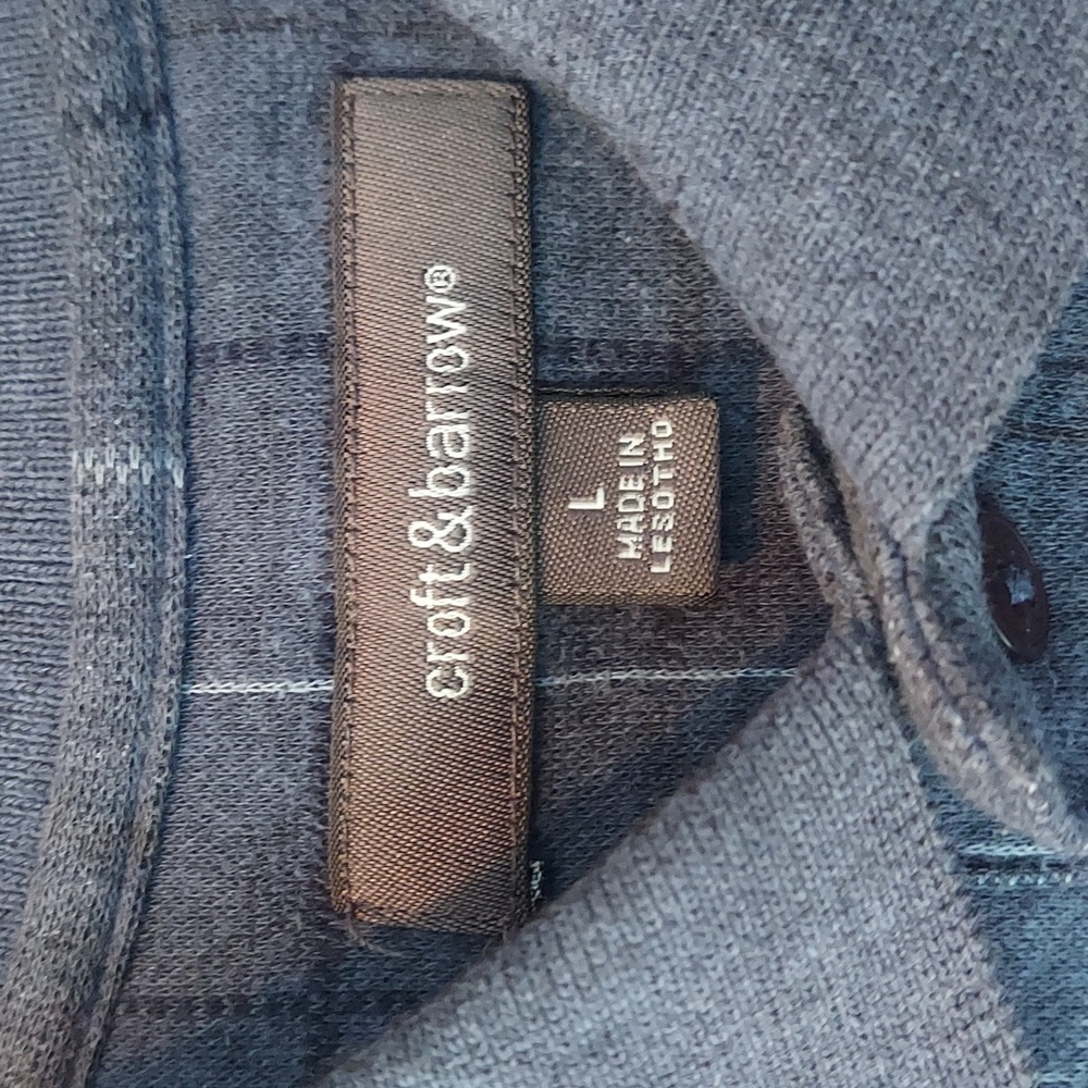 * Croft & Barrow Soft Blue Plaid Polo Long Sleeve Shirt, Button-Up Size Large - Picture 4 of 7
